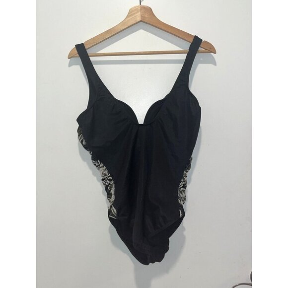Miraclesuit Black Floral One-Piece Swimsuit With Ruching & Supportive Fit MEdium - Picture 4 of 5
